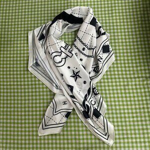 Chanel Black And White Lettering Scarf